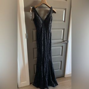 Black beaded floor length gown